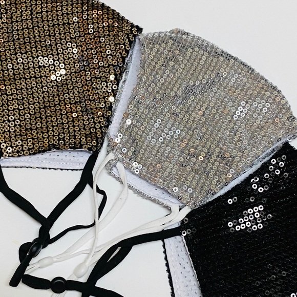 3 Piece Sparkly Sequin Face Masks W/Filter Pocket - Picture 4 of 8